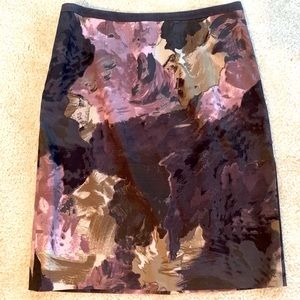 LOFT Brown Purple Olive And Mauve Watercolor Print A-Line Skirt Size 4